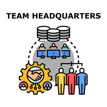 Team headquarters establishing remote cooperation and database access Stockillustratie