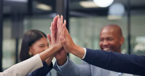 Team, high five and hands of business people in office for success, solidarity Stock Footage 335820874