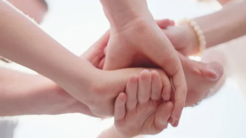 Team holding or putting together hands, happy teamwork, support or help unity Stock Footage 158799411
