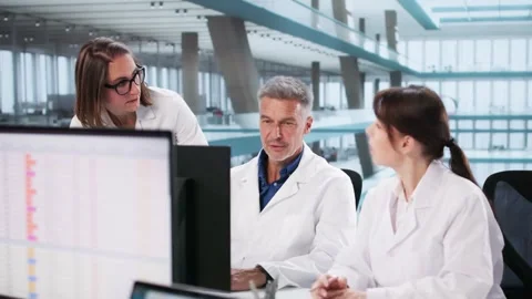 Team In Hospital Using Computer Stock Footage 318319093