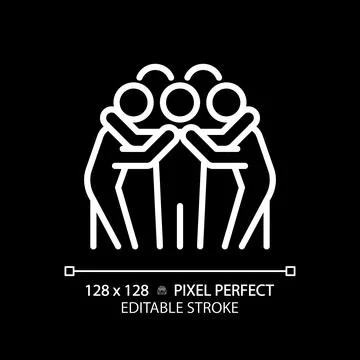 Team huddle white linear icon for dark theme Stock Illustration