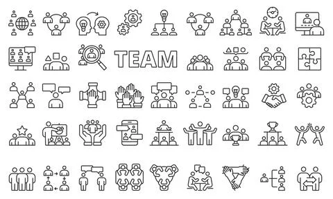 Team icon set in line design. Team work, Collaboration, Group, Unity Stock Illustration
