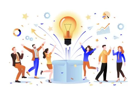 Team idea concept. Vector flat cartoon illustration. Group of creative people Stock Illustration
