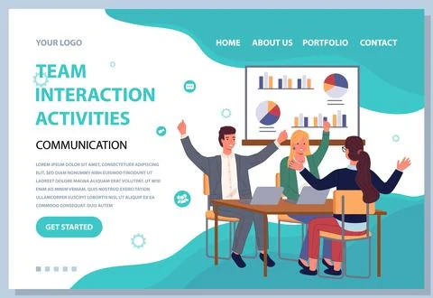 Team interaction activities website template. Happy people colleagues relax and 스톡 일러스트