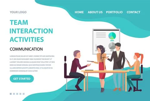 Team interaction activity concept. Boss giving presentation for employees Illustrazione stock