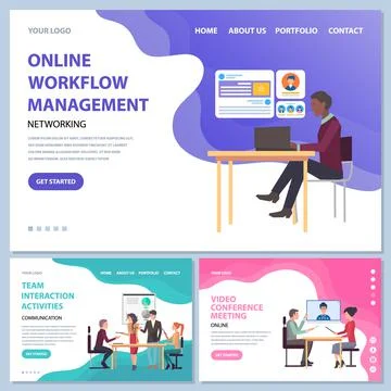 Team interaction activity, online workflow management, video conference meeting Stock Illustration