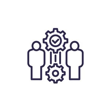 Team interaction and management icon with workers Stock Illustration