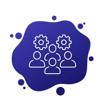 Team interaction and management icon with people, line vector Stock Illustration