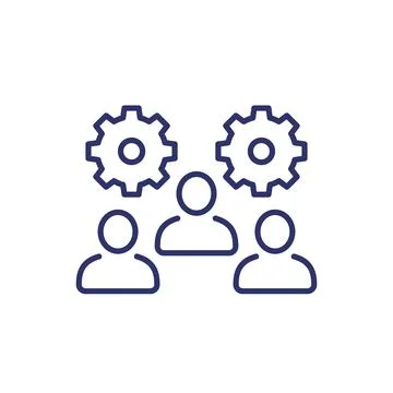 Team interaction and management line icon Illustrazione stock