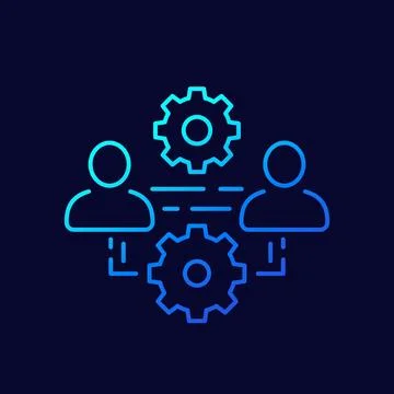 Team interaction and management line icon, vector Stock Illustration