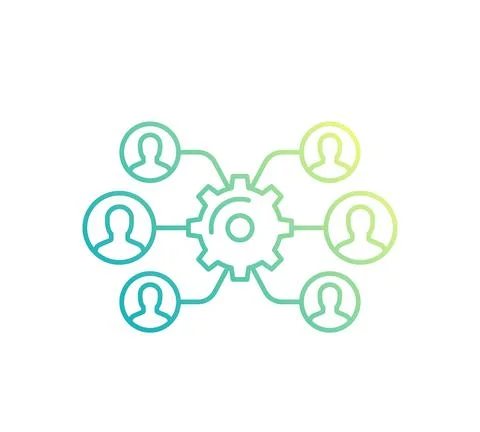 Team interaction, HR, management linear icon on white Stock Illustration