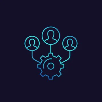 Team interaction, management, teamwork linear icon Illustrazione stock