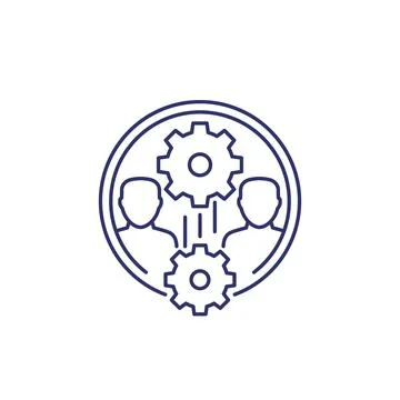 Team interaction, work and cooperation line icon Illustrazione stock