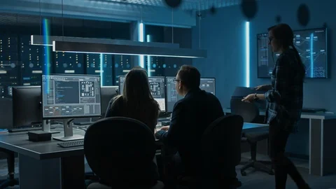 Team of IT Programers Finding Solution to Blockchain Data Network Architecture Stock Footage 103272082