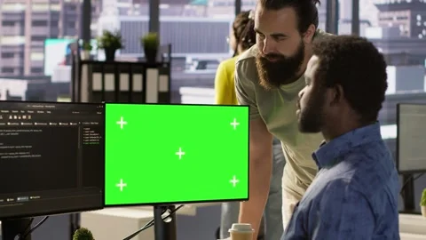 Team of IT workers using green screen computer Stock Footage 318238696
