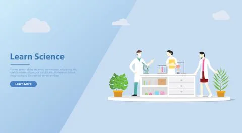 Team of laboratory learn science for website banner template discuss chemistr Stock Illustration