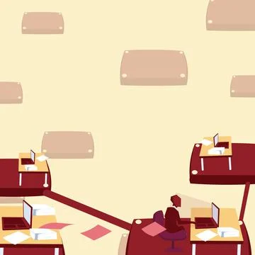 Team leader communicates virtually through computer. Male working over time Stock Illustration