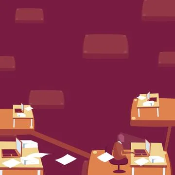 Team leader communicates virtually through computer. Male working over time Stock Illustration