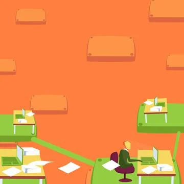 Team leader communicates virtually through computer. Male working over time Stock Illustration