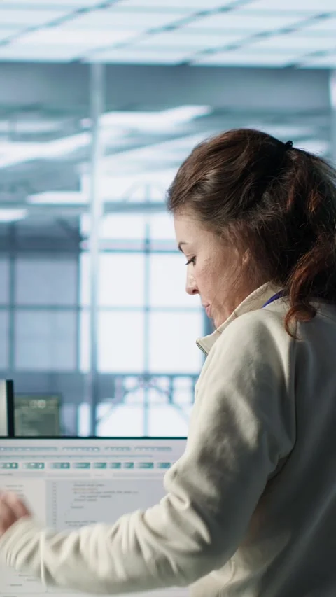 Team leader discussing with data center employees, making announcement Stock Footage 319543550