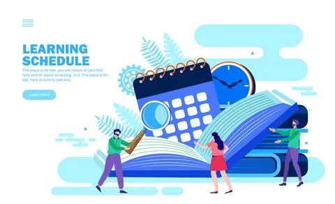 Team with learning schedule, books calendar and clock Stock Illustration