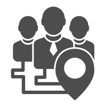 Team location solid icon. Group with map pin vector illustration isolated on Stock Illustration