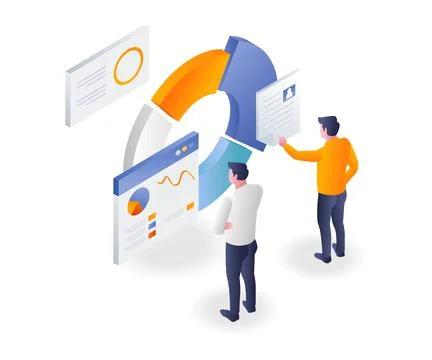 The team is looking at the analytic data pie graph Stock Illustration