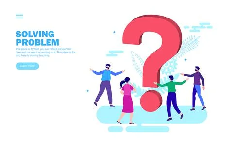 Team looking for solution and discussing around question mark Illustrazione stock