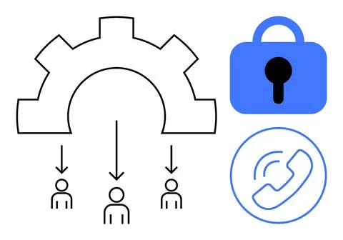 Team Management and Communication with Security Elements Stock Illustration