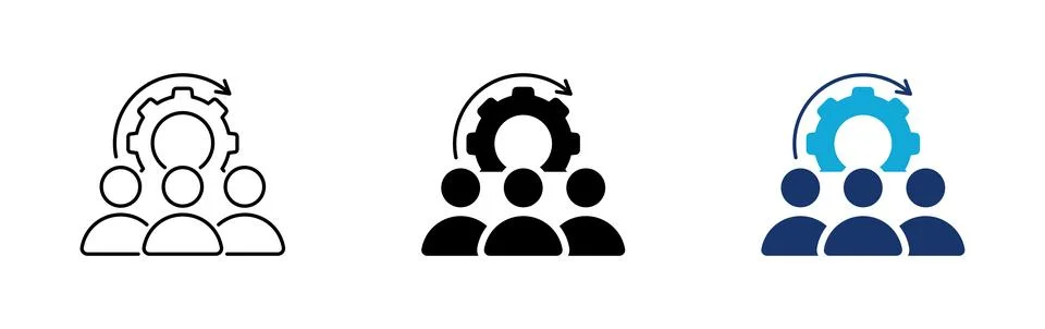 Team management and workflow optimization icons with gear symbol Stock Illustration