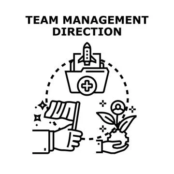Team management direction guiding project success and growth Stock Illustration