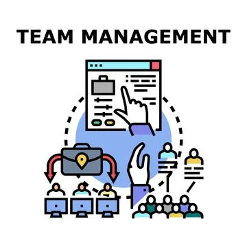 Team management system planning and coordinating tasks Illustrazione stock