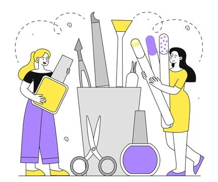 Team of manicurist vector linear Stock Illustration