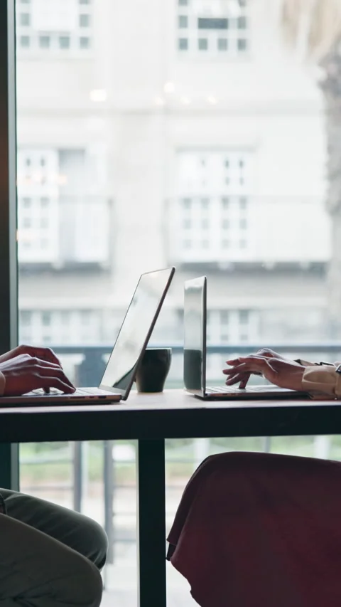 Team, meeting and remote work in cafe with laptop, idea planning or creativity Stock Footage 336712540