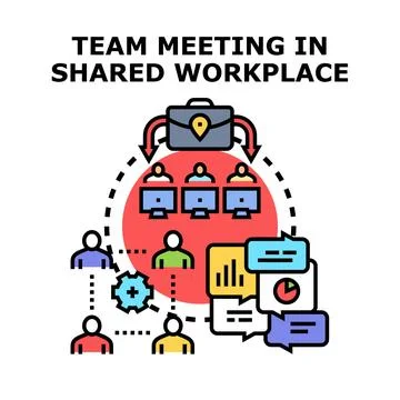 Team meeting online working, shared workplace collaboration Stock Illustration