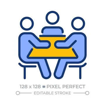 Team meeting pixel perfect line color icon Stock Illustration