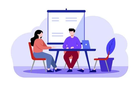 Team Meeting at Whiteboard Stock Illustration