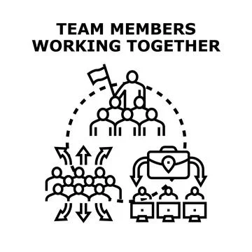 Team members collaborating on achieving business goals Stock Illustration