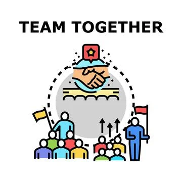 Team members collaborating reaching common goals Stock Illustration
