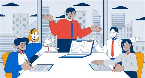 Team members conducting competitors analysis flat illustration Stock Illustration