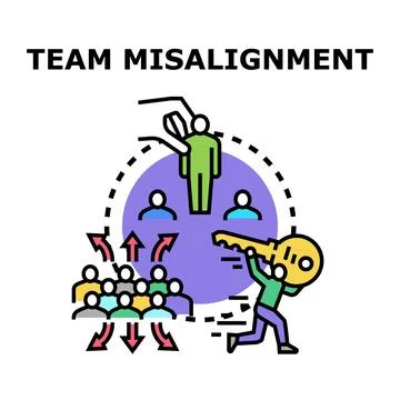 Team members lacking alignment reaching common goal Stock Illustration