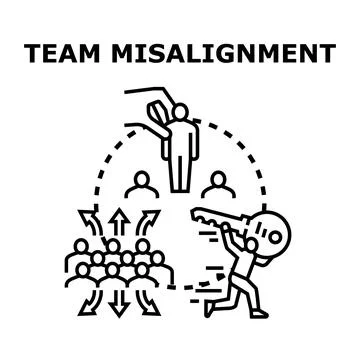 Team members lacking alignment reaching common goal Stock Illustration