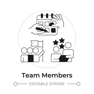 Team members modern flat line concept icon Stock Illustration