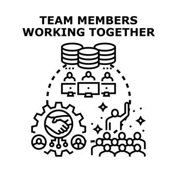 Team members working together creating digital solutions Stock Illustration