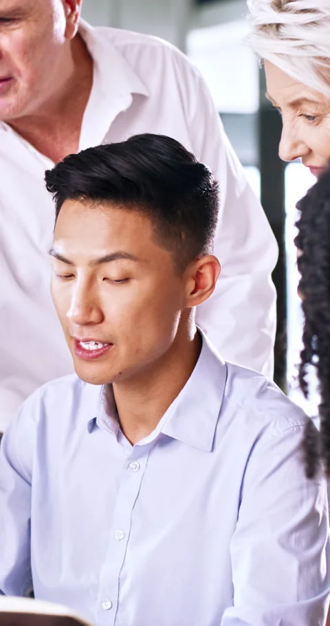 Team, mentor and advice with computer in business for market summary, live Stock Footage 336699523