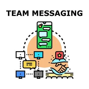 Team messaging communicating online using mobile devices Stock Illustration