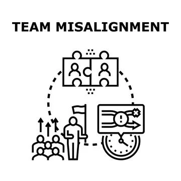 Team misalignment creating business process problems and conflict Stock Illustration