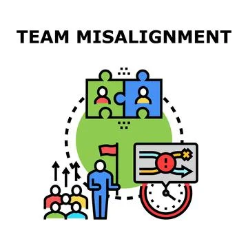 Team misalignment creating business process problems and conflict Stock Illustration