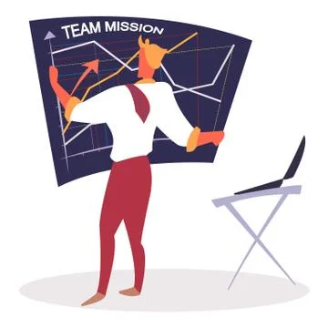 Team Mission, Man Drawing Chart on Board Vector Stock Illustration
