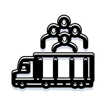 Team moving and transporting large cargo with truck Stock Illustration
